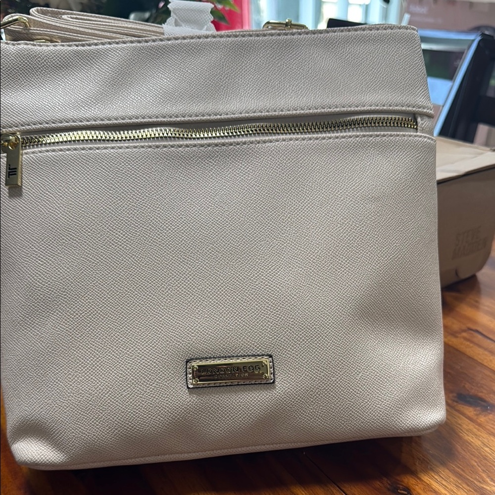 London Fog Cream Crossbody Bag with Minimalist Design